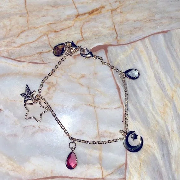 New Victoria Secret gold Ankle Leg bracelet charm Rare stars Moon Crystals